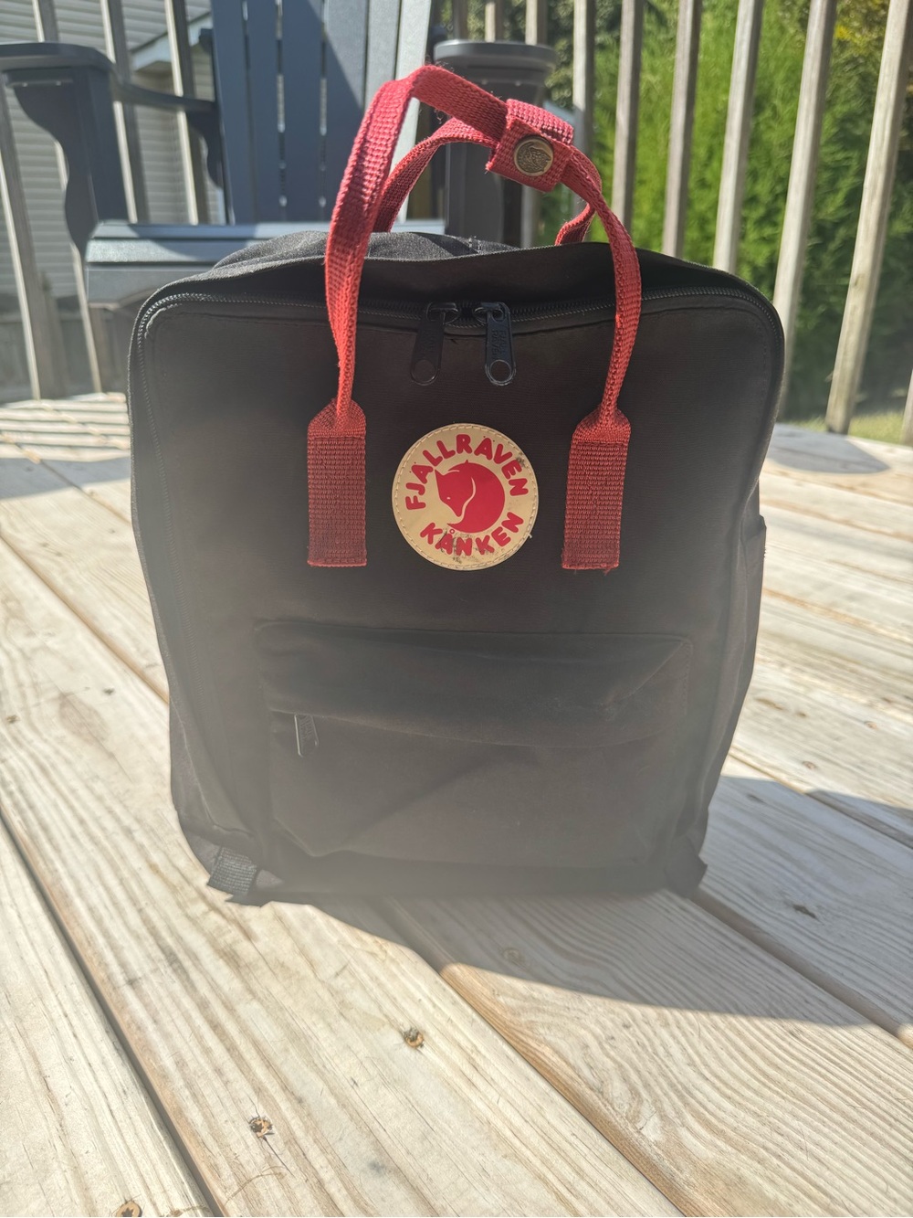 Fjallraven KΓ₯nken Backpack in Black with Red Handles and Logo